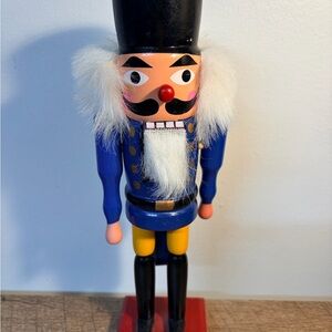 Vintage Natural Trim Blue Holiday Christmas 10”Nutcracker Made in Taiwan
